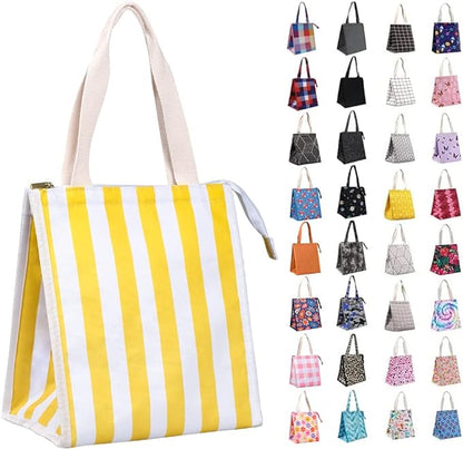 iknoe Lunch Bag Insulated Lunch Bags for Women & Men, 9L Reusable Lunch Tote, Portable Adult Thermal Large Lunch Cooler for Work Picnic Beach (Yellow Stripe)