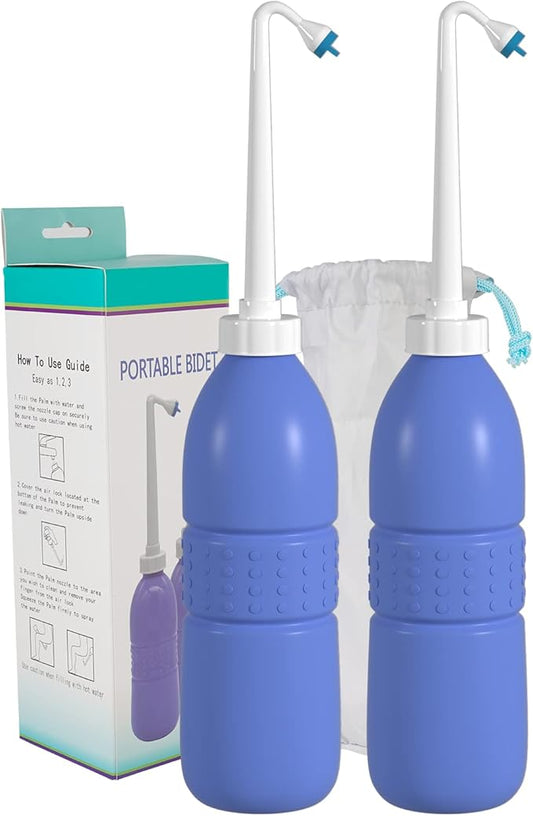 2 Pack Travel Bidet Bottle, Portable Bidet Sprayer Hand held Bidet 620ml for Personal Hygiene Care, On-The-Go Travel Bag Extra Long Pointed Nozzle Spray for Women, Baby and Elderly-Purple Bottle