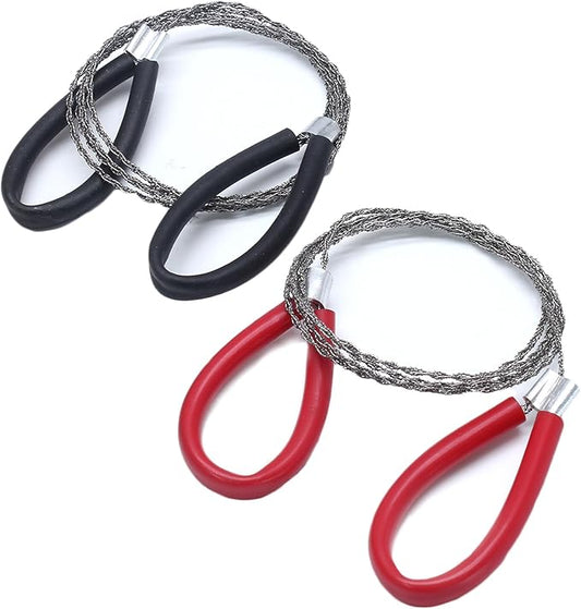 2 Pcs Survival Wire Saw, Heavy Duty Emergency Steel Wire Saw, Pocket Size Outdoor Tool for Cutting Wood Rubber Plastic (Black, Red)