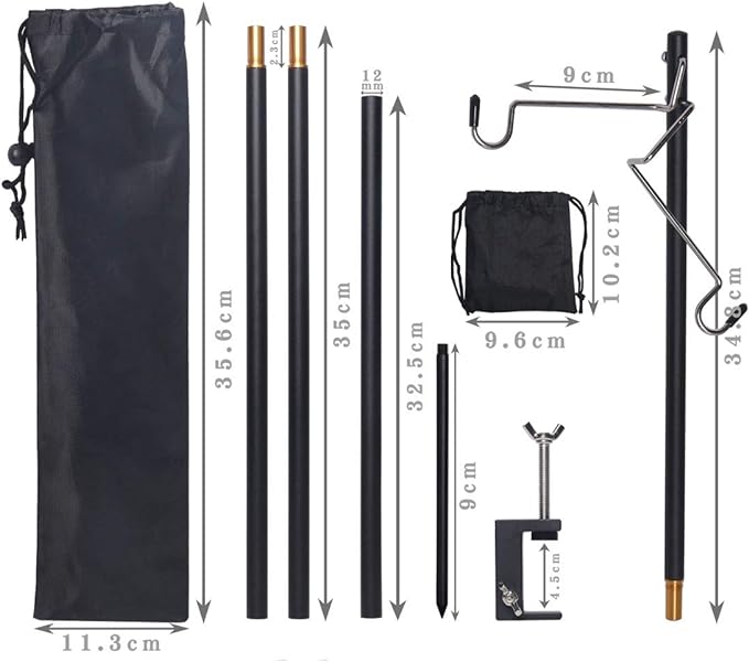 HIKEMAN Folding Lantern Stand Pole Portable Lamp Stand Hook Collapasible Light Stand Holder for Camping Fishing Picnic BBQ Outdoor Activities (Black)