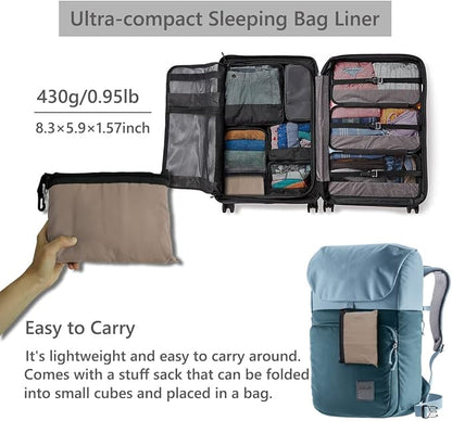 Lightweight Sleeping Bag Liner Camping Travel Sheets Ultralight Sleeping Bag Sack for Backpacking Hiking Hotel Hostels and Traveling, Stuff Sack Included