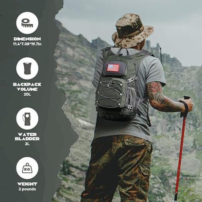 Maelstrom Hydration Backpack, Hiking Backpack with 2L Water Bladder, High Flow Bite Valve Water Backpack Men Women Lightweight Insulation for Hiking, Cycling, Running, Climbing, Camping