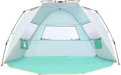 WolfWise 6-7 Person Easy Up Beach Tent UPF 50+ Portable Instant Sun Shelter Canopy Umbrella with Extended Zippered Porch, Mint Green
