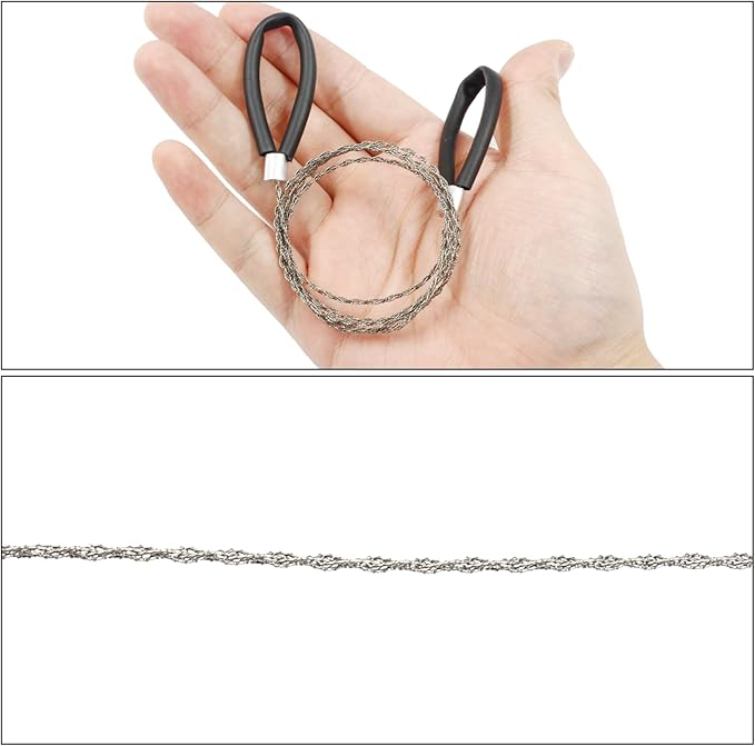 3 Pcs Hand Pocket Chainsaw Stainless Steel Emergency Saw Kit Mini Survival Wire Saw with Wire Handle for Cutting Hunting Hiking Backpacking Gear(Black)