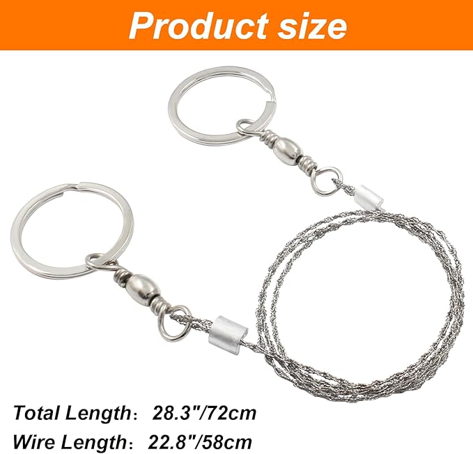 3 Pcs Hand Pocket Chainsaw Stainless Steel Emergency Saw Kit Mini Survival Wire Saw with Round Handle for Cutting Hunting Hiking Backpacking Gear(Silver)