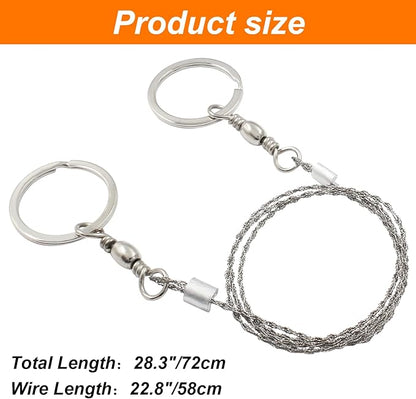 3 Pcs Hand Pocket Chainsaw Stainless Steel Emergency Saw Kit Mini Survival Wire Saw with Round Handle for Cutting Hunting Hiking Backpacking Gear(Silver)