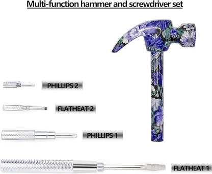 6-in-1 Multi-Tool Camping Hammer Set with Slotted/Flat Head Phillips Screwdriver for Mechanical Maintenance, Interior Decoration, Outdoor Adventures, Best Gift (purple)