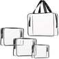 4Pcs Crystal Clear PVC Travel Toiletry Bag Kit for Women Men, Waterproof Vinyl Packing Organizer Storage Bags with Zipper Handle Straps, Cosmetic Pouch Carry on Airport Airline Compliant Bag Handbag