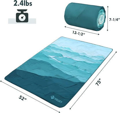 VILLEY Picnic Blanket, 3-Layer Camping Blanket 52"x75", Machine Washable, Water Repellent and Sandproof, Packable and Portable for Camping, Travel, Park, Beach and Indoor Use
