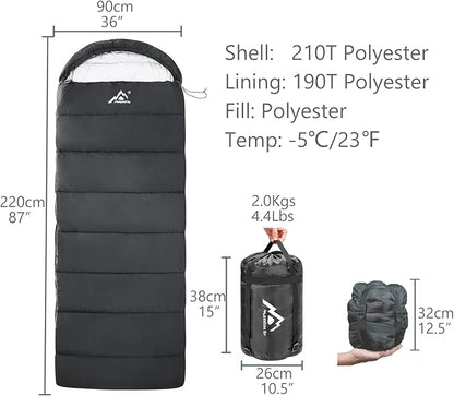 Rectangular Heated Sleeping Bag Envelope Style 5pcs Multi USB Power Support Heating Pads, Operated with Battery Power Bank or Other USB Power Supplies, Envelope-Black-3D Heating