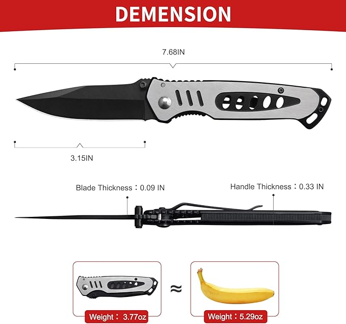 3.2 INCHES Blade Stainless Steel Folding Knife, Pocket Knife With Stainless Steel Handle for Outdoor…