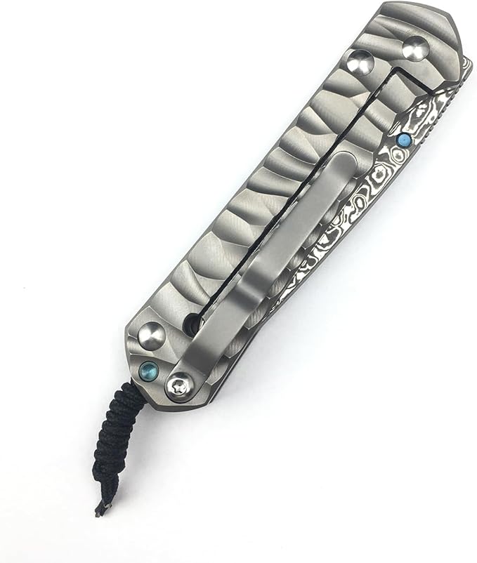 6.7 Inch Damascus Folding Knife with Pocket Clip, 2.6 Inch Damascus Blade with Titanium Alloy Handle, Sebenza Knife Folding Pocket Knife with Frame Lock, Thumb Stud for EDC Camping