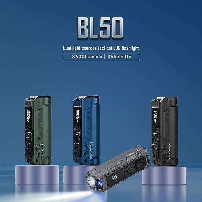 IMALENT BL50 Rechargeable EDC Flashlight 3600 Lumens, UV Light and White LED, High Lumens Portable Flashlights Dual Light Source Pocket Lights for Emergency and Camping (Grey)