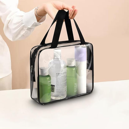 3Pcs Crystal Clear PVC Travel Toiletry Bag Kit for Women Men, Waterproof Vinyl Organizer Clear Makeup Bags with Zipper Handle Straps, Cosmetic Bag Pouch Carry on Airport Airline Compliant Bag Handbag