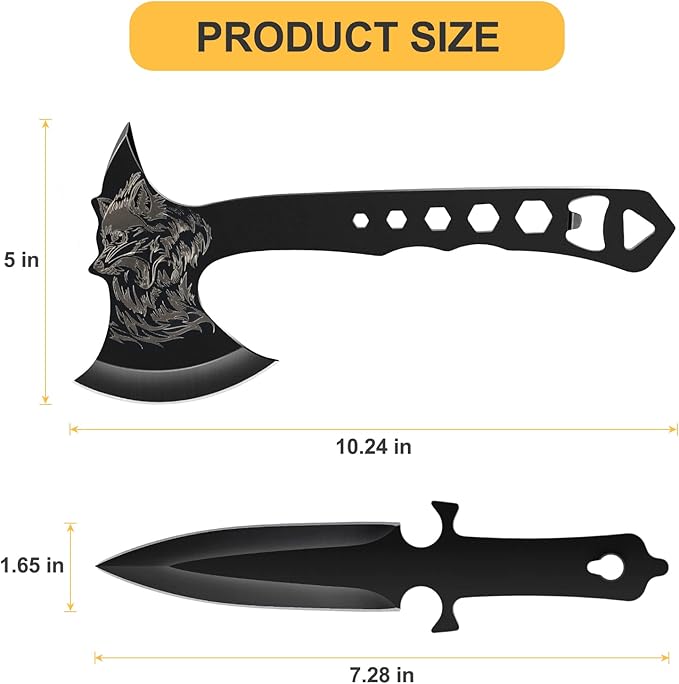 Throwing Stars, Throwing Axes and Tomahawks 3 Pack Set with Bottle Opener and Nylon Sheath, 10in Throwing Hatchet for Competition and Recreation