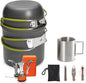 Camping Cookware Set Portable Backpacking Stove Kit, Mini Camp Stove with Non-Stick Lightweight Pots Pans and Stainless Steel Fork Knife Spoon for Outdoor Camping Hiking Cooking Gear
