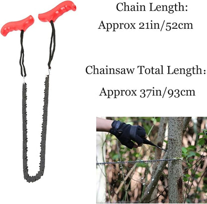 21" Pocket Chainsaw With Handles Survival Saw - Pocket Saw Folding Hand Saw Chain Portable Hand Saw Rope Saw for Trees with Bag Cutting Teeth Camping Saw Folding Wood Saw Hunting Saws