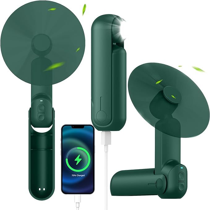 4 IN 1 Portable Handheld Fan,Personal Foldable Cooling Fan, Mini Pocket Fan,Desk Fan,Hand Fan,Flashlight,Power Bank,Table Lamp,Camping Travel Beach Fan, Birthday Gifts for Women Men(Dark Green)