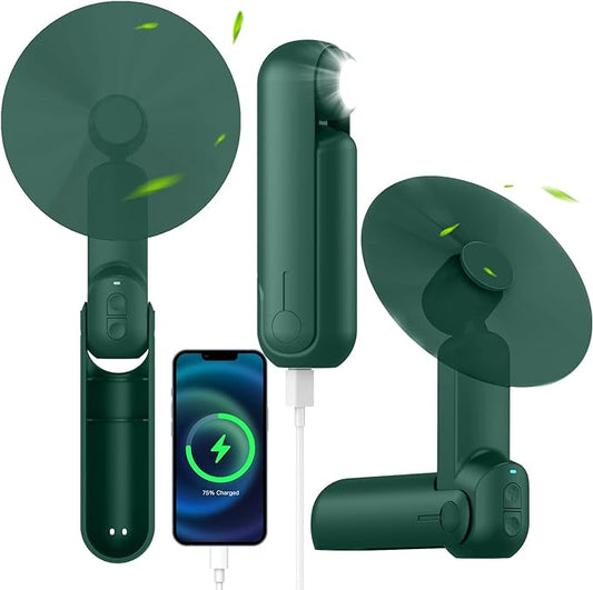 4 IN 1 Portable Handheld Fan,Personal Foldable Cooling Fan, Mini Pocket Fan,Desk Fan,Hand Fan,Flashlight,Power Bank,Table Lamp,Camping Travel Beach Fan, Birthday Gifts for Women Men(Dark Green)