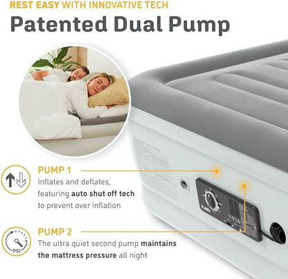 Huddle® Luxury Never Deflate Twin Air Bed with Patented Dual Pump SlumberGuard™ Premium Technology | Inflatable Mattress with Built-in Pump | Comfortable Inflatable Mattres