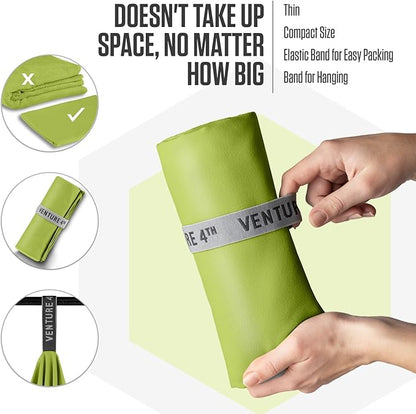 VENTURE 4TH Quick Dry Towel. Microfiber Travel Towel Ideal for Camping, Hiking, Backpacking, Gym. Lightweight & Fast Drying Travel Towels for Body. Compact & Easy to Pack - Lime Medium