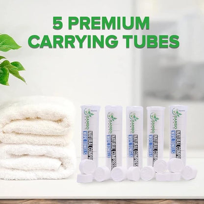 Compressed Towels Toilet Paper Tablets - Portable Compact Disposable Face Towel Wipes - Mini Coin Washcloth Tissues For Travel Camping Or Hiking + Reusable Water Tissue Dispenser (Outdoor Pack 50)