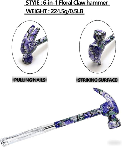 6-in-1 Multi-Tool Camping Hammer Set with Slotted/Flat Head Phillips Screwdriver for Mechanical Maintenance, Interior Decoration, Outdoor Adventures, Best Gift (purple)