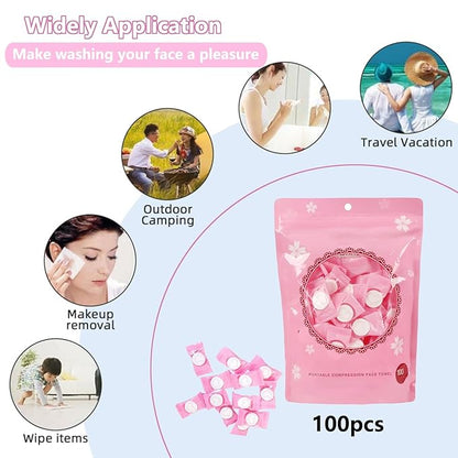 100PCS Compressed Towels Disposable Face Compressed Towels Coin Tissue Toilet Paper Tablets for Camping Travel Home Outdoor Activities