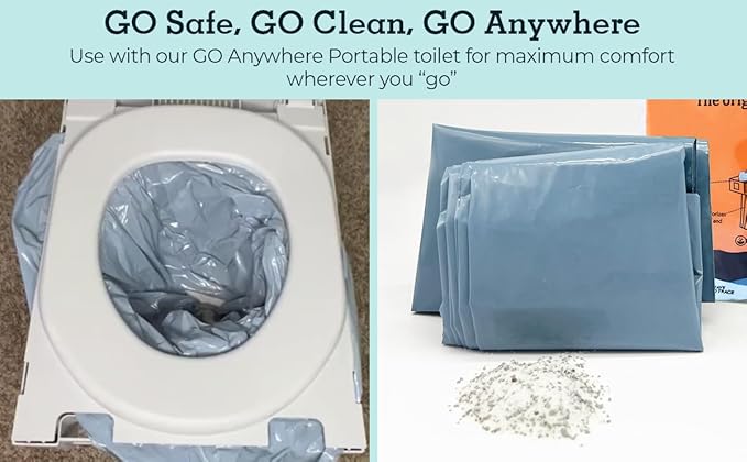 Cleanwaste Original WAG BAG - Go Anywhere Portable Toilet Kit (50 Pack) - Heavy Duty Odor Control Bags with NASA Gelling Poo Powder, Wipe, Toilet Paper (Camping, Road Trips, Emergencies, Boating)