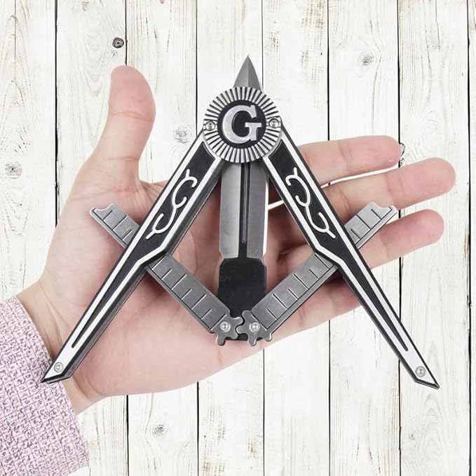 Folding Masonic Pocket Knife, 5.75 inch Closed/ 3.50" Blade Knife When Partially Opened It Forms the Shape of a Compass/Square Masonic symbol Gift for Men for Hunting, Camping, Fishing, Hiking Etc