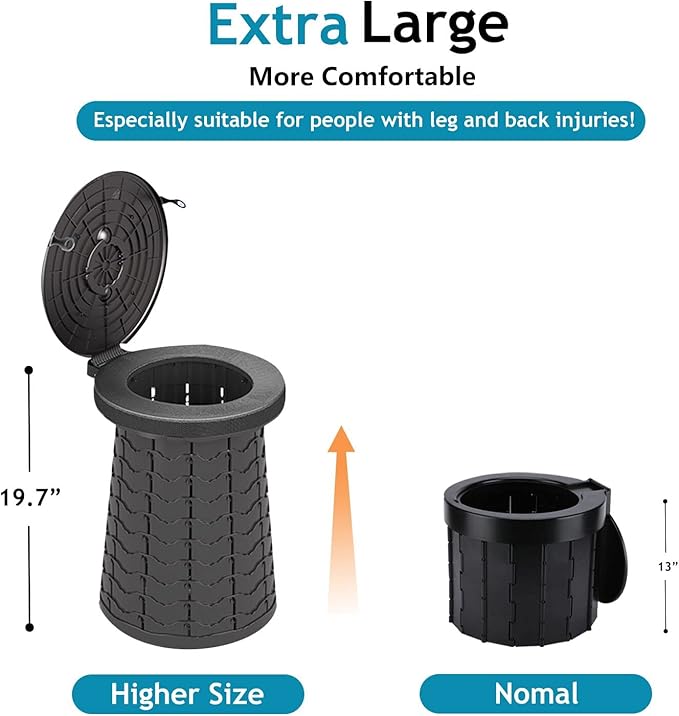 Portable Toilet for Adults, Extra Large 16.5in Height Portable Camping Toilet, Multi-Functional Mobile Toilet, Weight Capacity of 440 pounds, Convenient to Carry, Suitable for Camping, Car