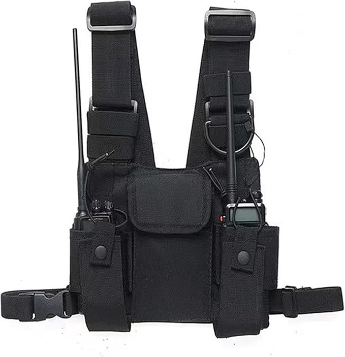 Ousawig Universal Radio Chest Harness Bag Tactical Chest Front Pack Pouch Holster Vest for Two Way Radio Walkie Talkie