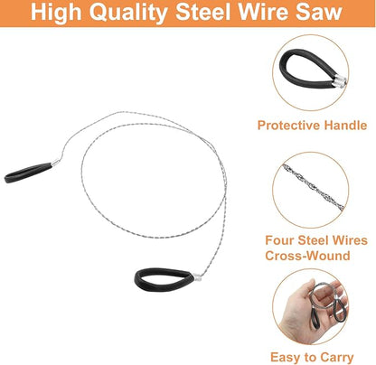 3 Pcs Stainless Steel Survival Wire Saw 21.65 Inch, Garrote Wire Cable Saw String Saw, Emergency Pocket Saw Rope Saw Hand Tool for Wood Cutting Hiking Hunting