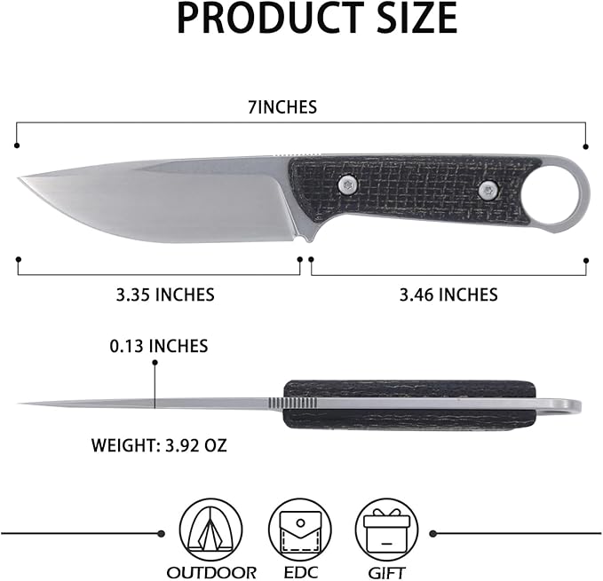 3.38 Inches D2 Steel Fixed Blade Knife,with Kydex Sheaths,for Camping,Hunting,Outdoor Activities 1048A1, realbbh8