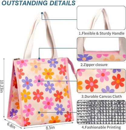 iknoe Lunch Bag Insulated Lunch Bags for Women & Men, 9L Reusable Lunch Tote, Portable Adult Thermal Large Lunch Cooler for Work Picnic Beach (Pink Flowers)