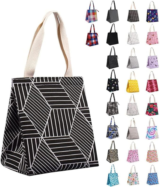 iknoe Insulated Lunch Bag for Women, 9L Sturdy Wide-Open Foldable & Portable Lunch Tote with Interior Pockets, Water-Resistant Thermal Lunch Cooler for Adults Picnic Beach (Black Rhombus)