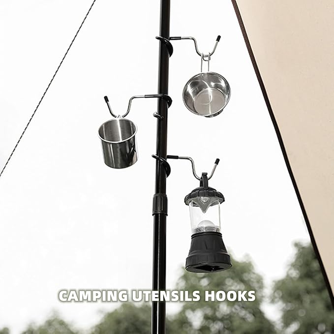 Camping Lantern Hook 3 Pcs Outdoor Tent Light Lamp Hanger Multi-Purpose Camping S Shape Lamp Hanger Versatile Light Pole Hooks Stainless Steel Non-Slip Water Bottle Cup Holder for Fishing Hunting