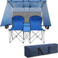 ptlsy Double Camping Chair with Canopy, Folding Two-Person Seat, Portable Outdoor Loveseat with Shade, Folding Chairs for Beach, Lawn, and Outdoor Activities (Blue)