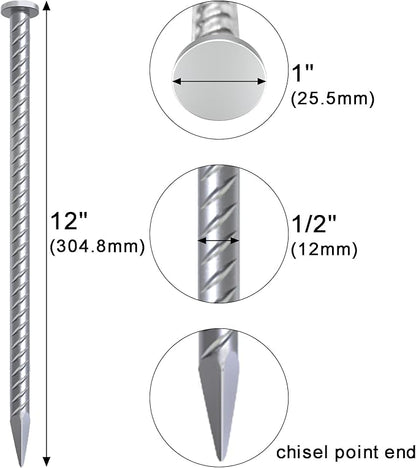 VVOKGO Rebar Stake 12 Inches Long 1/2 Inch Thickness Galvanized Cement Stakes Plant Support Garden Stakes, Metal Anchoring Landscape Spikes for Asphaltl, Caltrops Tire Spikes for Driveway(32Pcs)