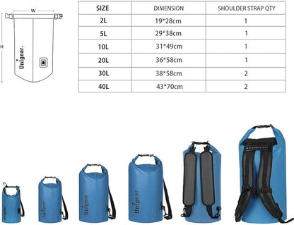 Unigear Dry Bag Waterproof, 2L/5L/10L/20L/30L/40L Floating and Lightweight Bags for Kayaking, Boating, Fishing, Swimming and Camping with Waterproof Phone Case