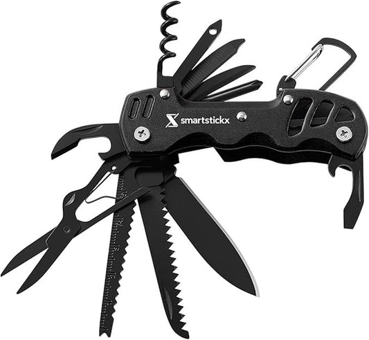 16 in 1 Multi Tool Tactical Knife Camping essential Survival Knife with Knife, Scissors, Saw, Wine Opener, Multiple Screwdrivers, Key Chain Easy Carry, Fish Scaler (Black)