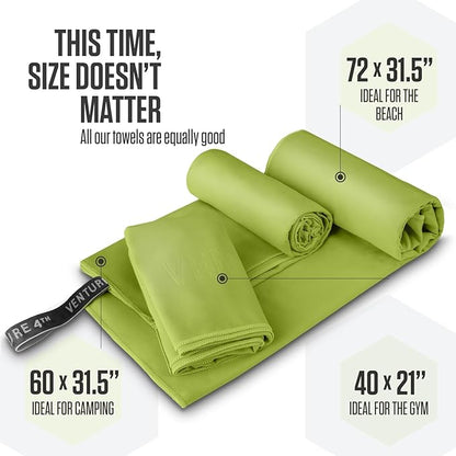 VENTURE 4TH Quick Dry Towel. Microfiber Travel Towel Ideal for Camping, Hiking, Backpacking, Gym. Lightweight & Fast Drying Travel Towels for Body. Compact & Easy to Pack - Lime Medium