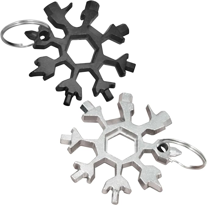 2 PCS 18-in-1 Snowflake Multitool Portable Octagonal Wrench Tool for Household maintenance Outdoor Travel Camping (Sliver + Black)