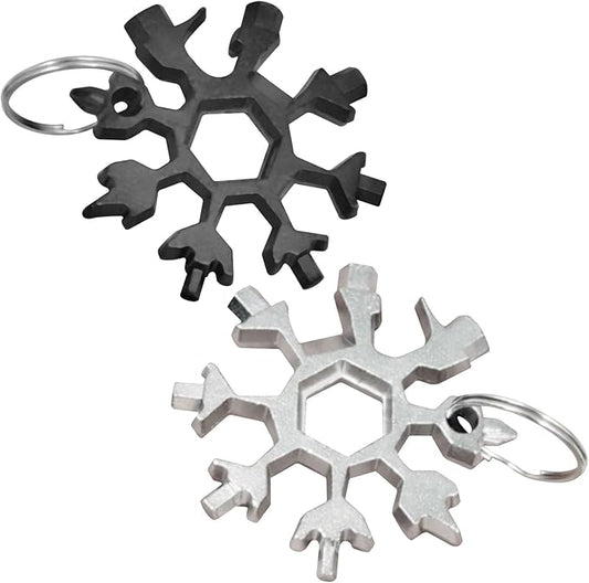 2 PCS 18-in-1 Snowflake Multitool Portable Octagonal Wrench Tool for Household maintenance Outdoor Travel Camping (Sliver + Black)