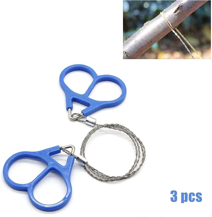 3 Pcs Survival Wire Saw Outdoor Emergency, Stainless Steel Mini Hand Pocket Saws Serrated Cutting Cable for Camping, Backpacking Gear, Hunting, Hiking, Cutting(Silver with Plastic Handle)