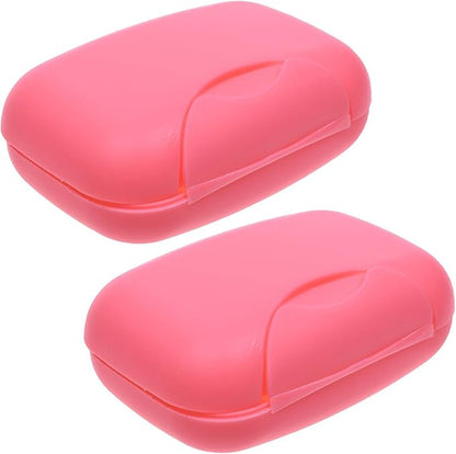 2 Pcs Plastic Soap Case Holder Container Box Home Outdoor Hiking Camping Travel Pink