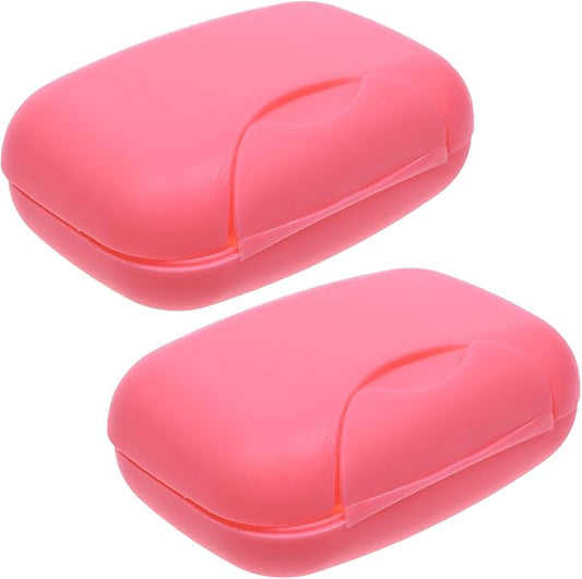 2 Pcs Plastic Soap Case Holder Container Box Home Outdoor Hiking Camping Travel Pink