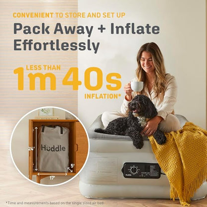 Huddle® Luxury Never Deflate Queen Air Bed with Patented Dual Pump SlumberGuard™ Premium Technology | Inflatable Mattress with Built-in Pump | Comfortable Inflatable Mattress