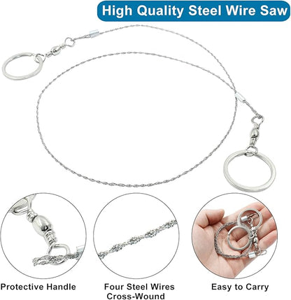 3 Pcs Stainless Steel Survival Wire Saw 21.65 Inch, Garrote Wire Cable Saw String Saw, Emergency Pocket Saw Rope Saw Hand Tool for Wood Cutting Hiking Hunting