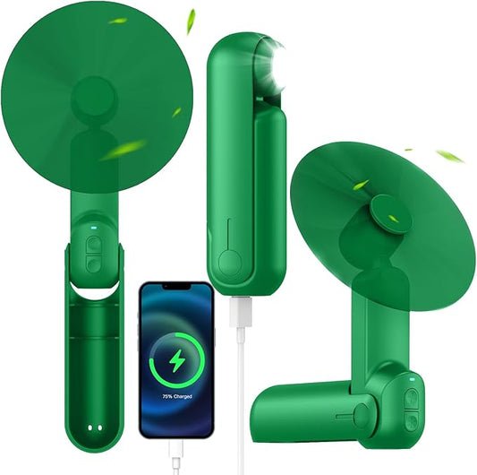 4 IN 1 Portable Handheld Fan,Personal Foldable Cooling Fan, Mini Pocket Fan,Desk Fan,Hand Fan,Flashlight,Power Bank,Table Lamp,Camping Travel Beach Fan, Birthday Gifts for Women Men(Green)